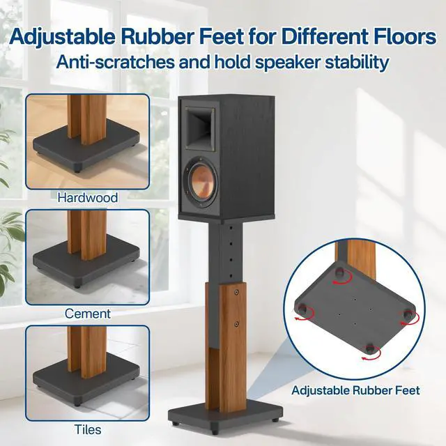 Alt view image 7 of 7 - Height Adjustable Speaker Stands Pair for Studio Monitor & Bookshelf Speaker Stands-Wood Grain Floor Speaker Stands for Klipsch, ELAC, JBL, KEF, Edifier Surround Sound Speaker Stand Up to 50 Lbs