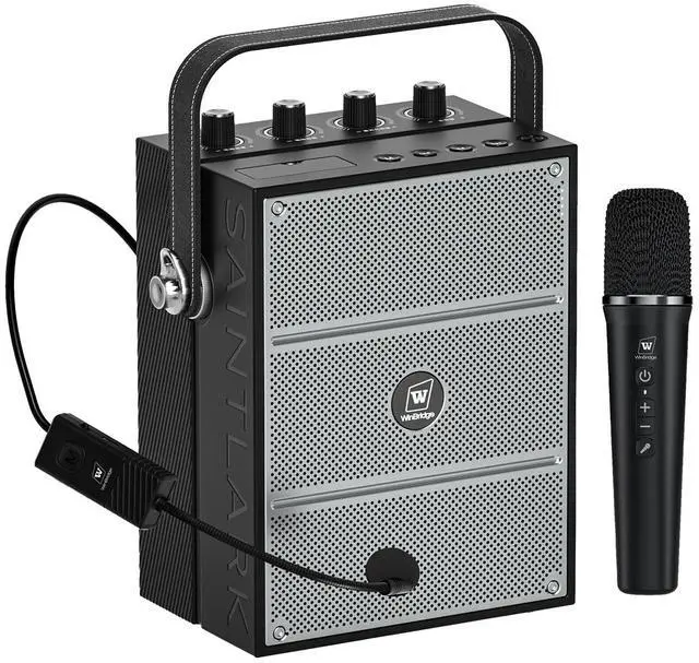 Main image of WinBridge S97 60W Powerful Voice Amplifier with Dual Wireless Microphones | Speaker Mic Set, PA System for Teachers, Karaoke & Event, Guitar Input, 4 Sound Effects, Bluetooth Audio/USB/TF/AUX Playback
