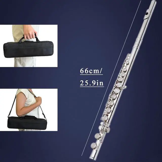 Alt view image 2 of 6 - flute 16-hole closed-hole C-tone nickel-plated, beginner to play graded flute, with box and cleaning kit