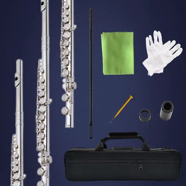 Alt view image 6 of 6 - flute 16-hole closed-hole C-tone nickel-plated, beginner to play graded flute, with box and cleaning kit
