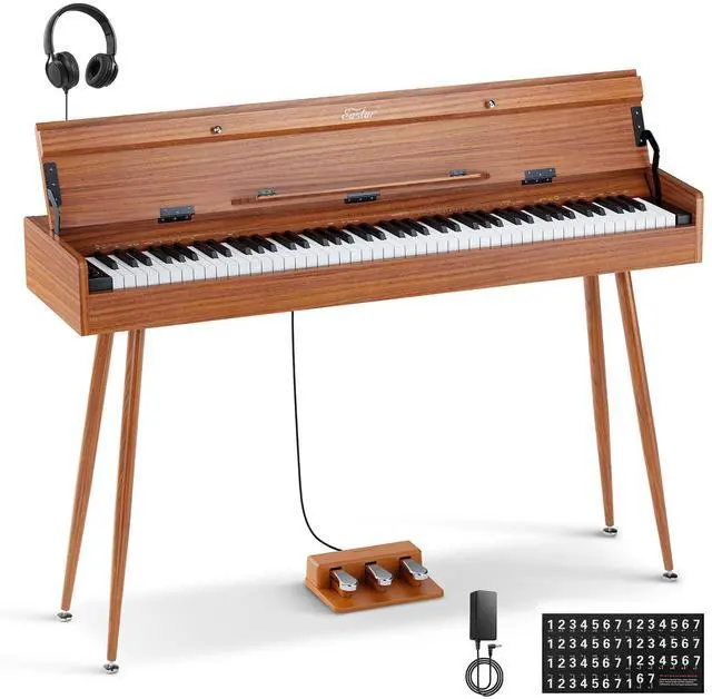 Main image of EUP-100 Digital Piano 88 Key Weighted Keyboard Full Size, Home Digital Keyboard Piano Gifts for Beginners Daughter, with Cover, Headphone, Three-Pedal, Wireless Midi & Recording, Retro Wood