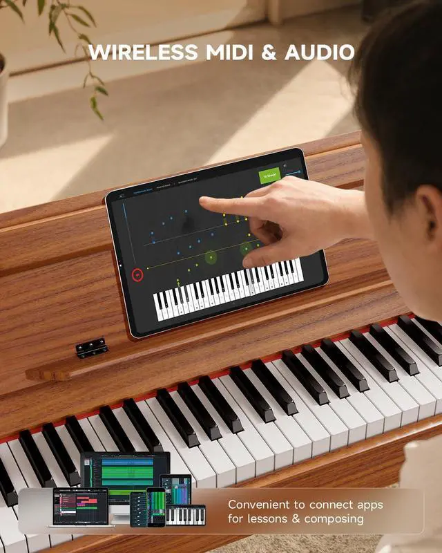 Alt view image 5 of 7 - EUP-100 Digital Piano 88 Key Weighted Keyboard Full Size, Home Digital Keyboard Piano Gifts for Beginners Daughter, with Cover, Headphone, Three-Pedal, Wireless Midi & Recording, Retro Wood