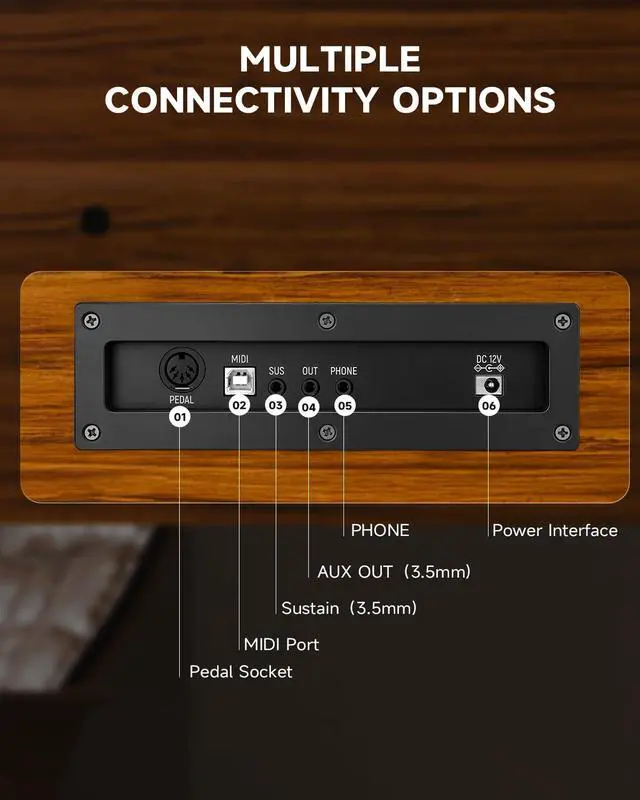 Alt view image 7 of 7 - EUP-100 Digital Piano 88 Key Weighted Keyboard Full Size, Home Digital Keyboard Piano Gifts for Beginners Daughter, with Cover, Headphone, Three-Pedal, Wireless Midi & Recording, Retro Wood