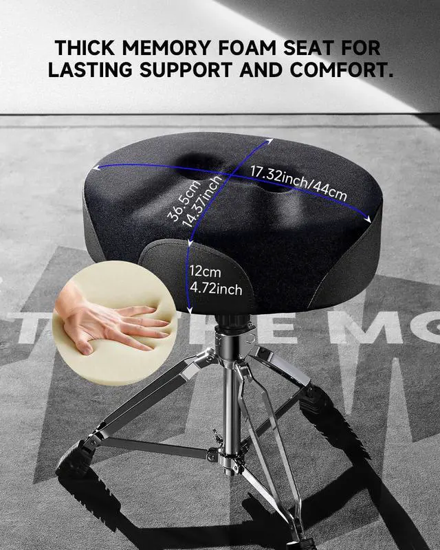 Alt view image 2 of 7 - Saddle Drum Throne, Drum Stool with Thickened Memory Foam Ergonomic Seat, Height Adjustable Drum Seat, Double Braced Drum Chair, Anti-Slip Drummer Stool Gifts for Adults and Teens