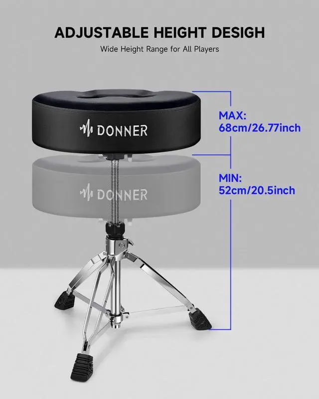 Alt view image 6 of 7 - Saddle Drum Throne, Drum Stool with Thickened Memory Foam Ergonomic Seat, Height Adjustable Drum Seat, Double Braced Drum Chair, Anti-Slip Drummer Stool Gifts for Adults and Teens