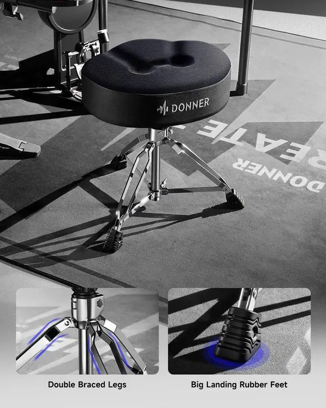 Alt view image 7 of 7 - Saddle Drum Throne, Drum Stool with Thickened Memory Foam Ergonomic Seat, Height Adjustable Drum Seat, Double Braced Drum Chair, Anti-Slip Drummer Stool Gifts for Adults and Teens