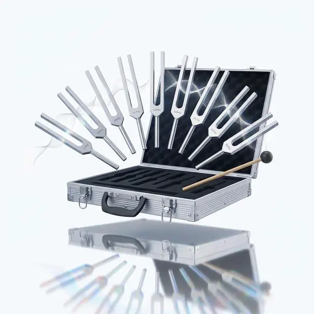 Alt view image 7 of 7 - Solfeggio Tuning Fork Set, 9 Solfeggio Tuning Forks for Healing, Sound Therapy, 6 Standard Frequencies and Missing 3 Frequencies Tuning Forks Set with Tuning Fork Activator and Gift Box