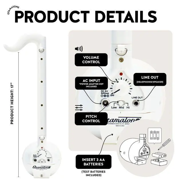 Alt view image 5 of 7 - Deluxe Japanese Electronic Synthesizer Musical Instrument - White | Portable Digital Synthesizer from Japan by Maywa Denki with 3.5mm Aux Jack & Strap, Unique Gift for Teens & Adults