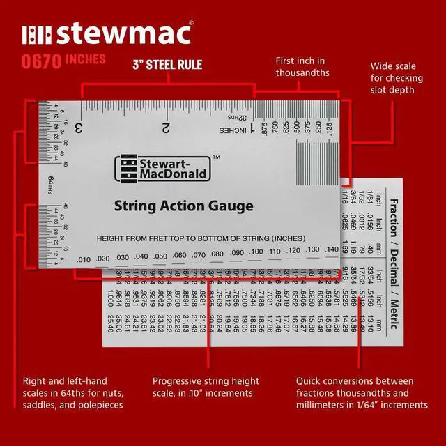 Alt view image 3 of 7 - Precision Fret Guitar Tool Trio, Imperial String Action Gauge, Fret Rocker, Fret Kisser for Guitar Setup & Repair
