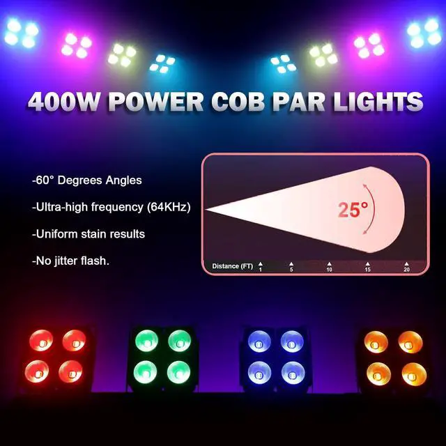 Alt view image 4 of 7 - COB Stage Lights, 400W LED Par Light, RGBWAUV 6-in-1 Spotlights LED Blinder Warm&Cold White DMX512 Sound Activated for Church Events Wedding Parties Concert Theater