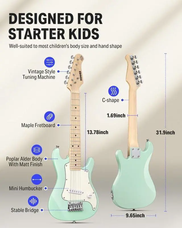 Alt view image 2 of 7 - 30 Inch Kids Electric Guitar Beginner Kits ST Style Mini Electric Guitar for Boys Girls with Amp, 600D Bag, Tuner, Picks, Cable, Strap, Extra Strings, DSJ-100, Green
