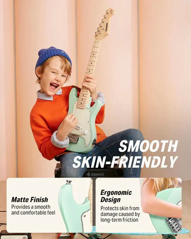 Alt view image 4 of 7 - 30 Inch Kids Electric Guitar Beginner Kits ST Style Mini Electric Guitar for Boys Girls with Amp, 600D Bag, Tuner, Picks, Cable, Strap, Extra Strings, DSJ-100, Green
