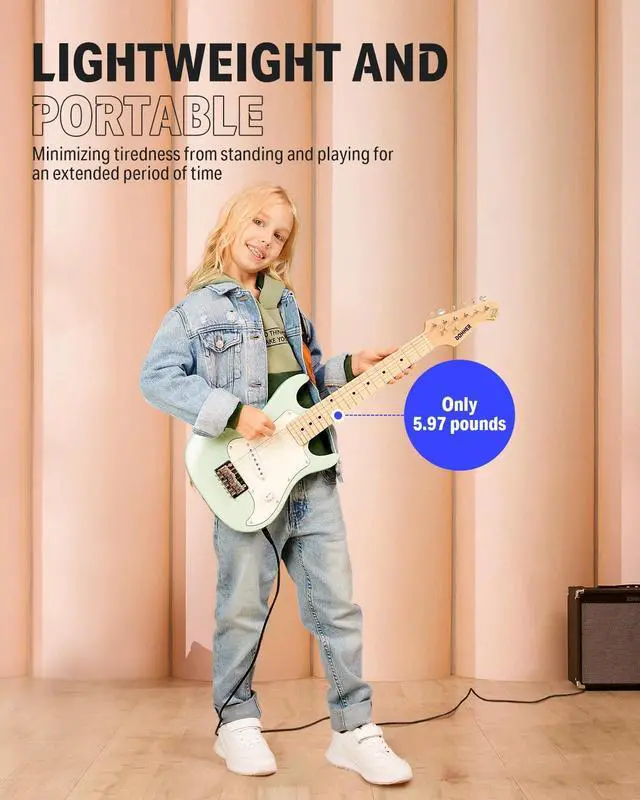 Alt view image 5 of 7 - 30 Inch Kids Electric Guitar Beginner Kits ST Style Mini Electric Guitar for Boys Girls with Amp, 600D Bag, Tuner, Picks, Cable, Strap, Extra Strings, DSJ-100, Green