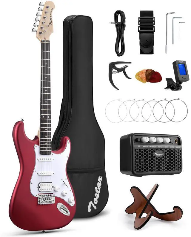 Main image of Electric Guitar Kit with Amp HSS Pickup Beginner Electric Guitar with Gig Bag,Capo,Tremolo, Strap, Picks ST Style 39" Full Size Electric Guitars Heavy Metal 6 String for Gifts Red