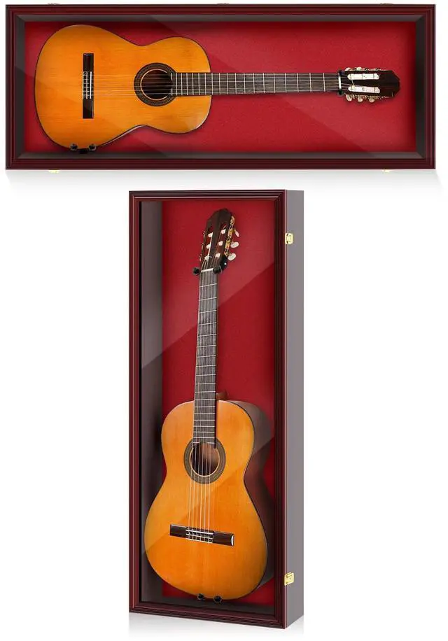 Main image of Electric/Acoustic Guitar Display Case Wall Mount Guitar Case Cabinet Shadow Box with Hanger Stand and Lock 98% UV Protection Acrylic Clear Door for Musician Collection(Red Brown,45'')
