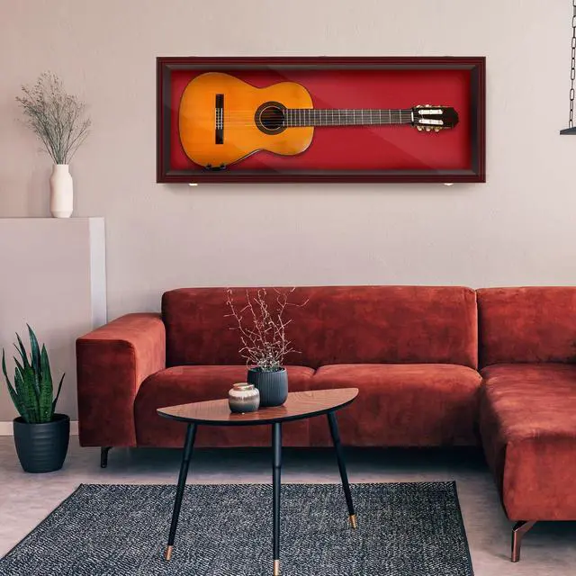 Alt view image 6 of 7 - Electric/Acoustic Guitar Display Case Wall Mount Guitar Case Cabinet Shadow Box with Hanger Stand and Lock 98% UV Protection Acrylic Clear Door for Musician Collection(Red Brown,45'')