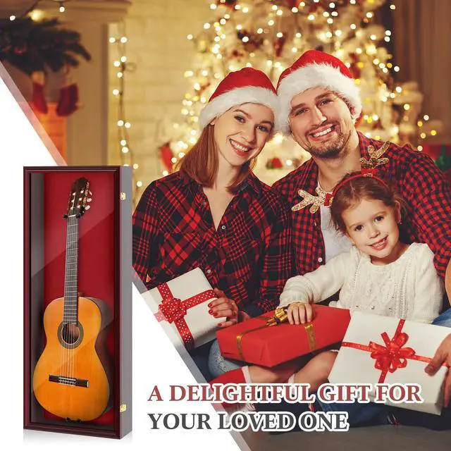 Alt view image 5 of 7 - Electric/Acoustic Guitar Display Case Wall Mount Guitar Case Cabinet Shadow Box with Hanger Stand and Lock 98% UV Protection Acrylic Clear Door for Musician Collection(Red Brown,45'')