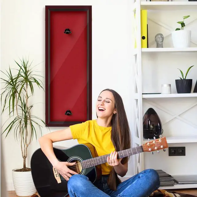 Alt view image 7 of 7 - Electric/Acoustic Guitar Display Case Wall Mount Guitar Case Cabinet Shadow Box with Hanger Stand and Lock 98% UV Protection Acrylic Clear Door for Musician Collection(Red Brown,45'')
