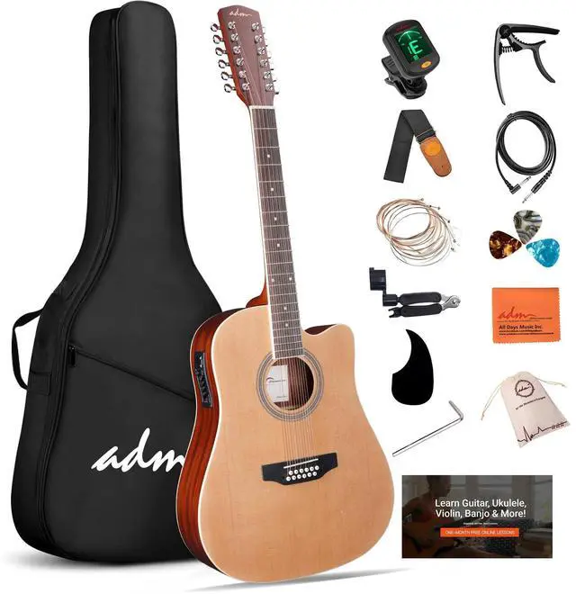 Main image of Advanced 12 String Acoustic Electric Guitar, Full Size 42" Twelve String Guitar Bundle 4-Band EQ Electroacoustic Set for Beginner Intermediate Adults Teens, Bag, Picks, Capo, Cable, Strap, Natural