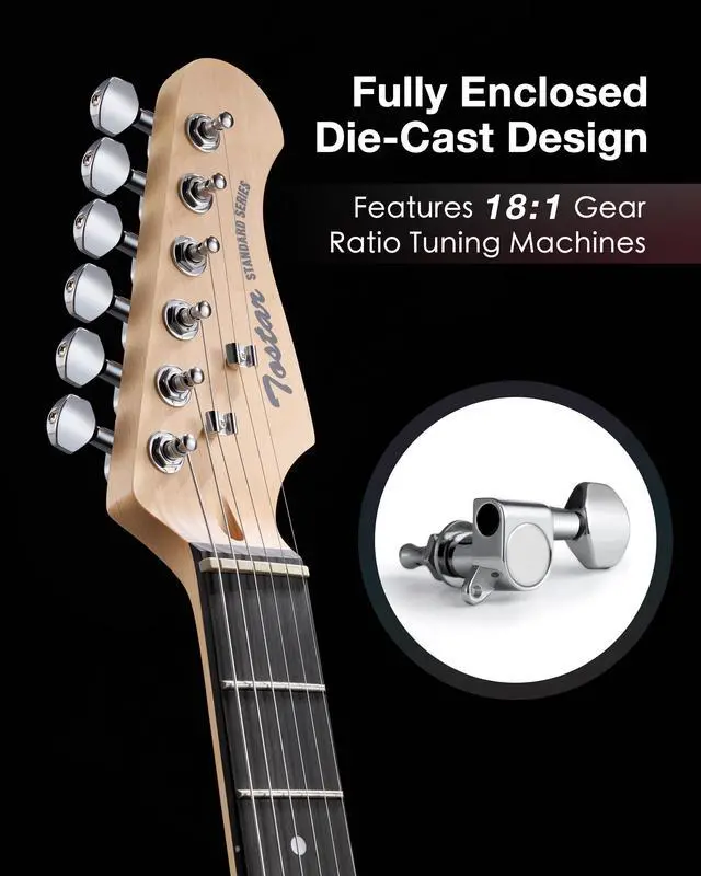 Alt view image 2 of 5 - Electric Guitar Kit with Amp HSS Pickup Beginner Electric Guitar with Gig Bag,Capo,Tremolo, Strap, Picks ST Style 39" Full Size Electric Guitars Heavy Metal 6 String for Gifts Red