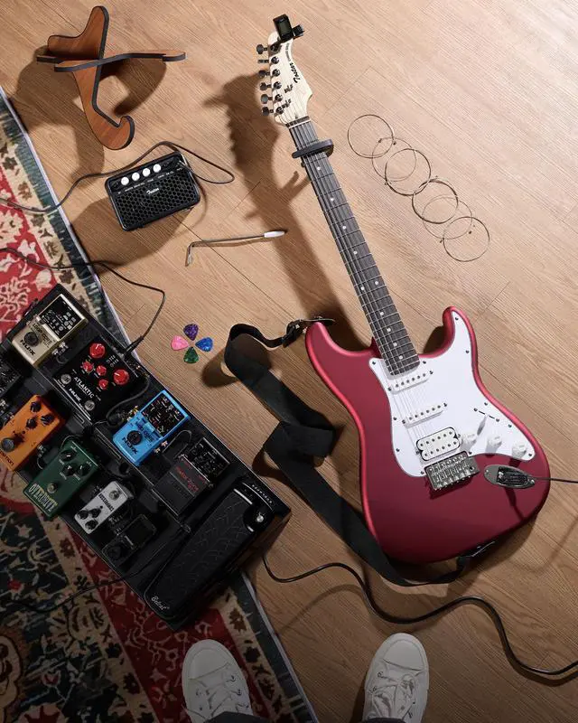 Alt view image 5 of 5 - Electric Guitar Kit with Amp HSS Pickup Beginner Electric Guitar with Gig Bag,Capo,Tremolo, Strap, Picks ST Style 39" Full Size Electric Guitars Heavy Metal 6 String for Gifts Red
