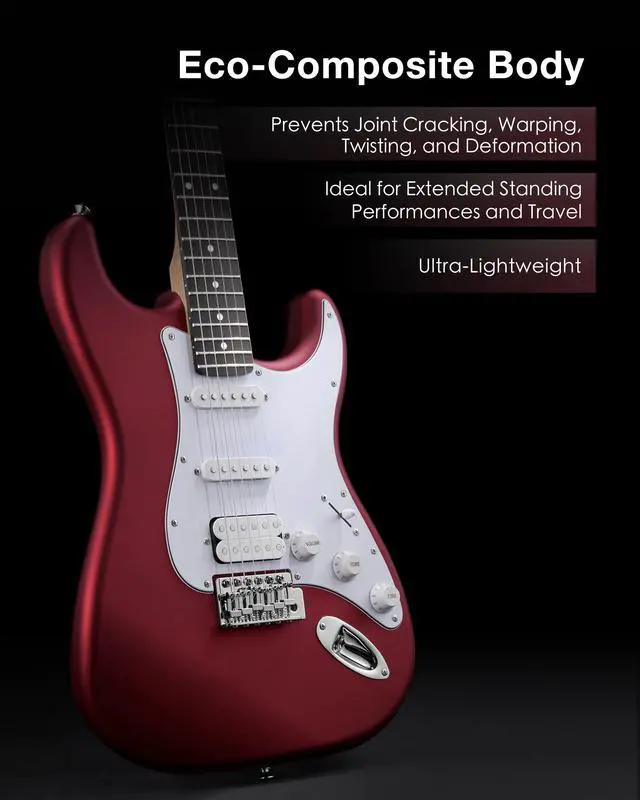 Alt view image 3 of 5 - Electric Guitar Kit with Amp HSS Pickup Beginner Electric Guitar with Gig Bag,Capo,Tremolo, Strap, Picks ST Style 39" Full Size Electric Guitars Heavy Metal 6 String for Gifts Red
