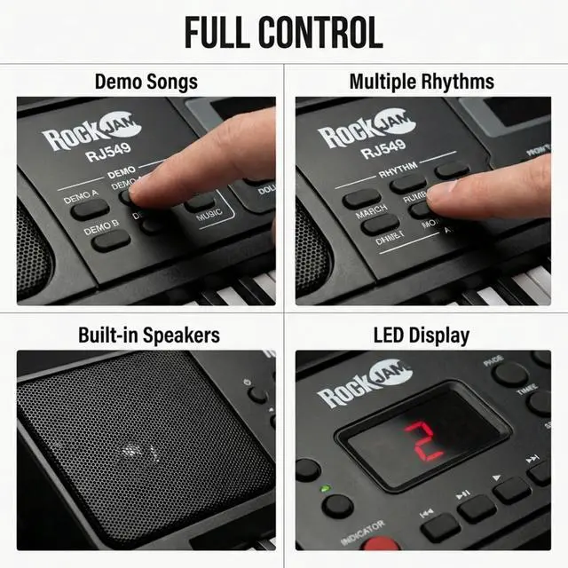 Alt view image 5 of 7 - RJ549 49 Key Keyboard Piano for Beginners with Note Stickers | Beginner electric keyboard with power supply, sheet music stand, note stickers and Simply Piano lessons for kids