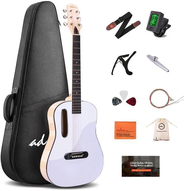 Main image of Acoustic Guitar Kits for Beginners Adults - 38" Steel-String Guitars Bundle with Online Lesson Wooden Bowl Guitarra Starter Set Package with Bag, Strap, Picks, Capos, Kazoo, White