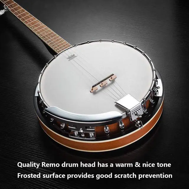 Alt view image 5 of 7 - Banjo 5 String Full Size Banjos Set with Resonator, Remo Head, Beginner Banjo Kit with Closed Back, Premium Accessories for Adults, Teenager