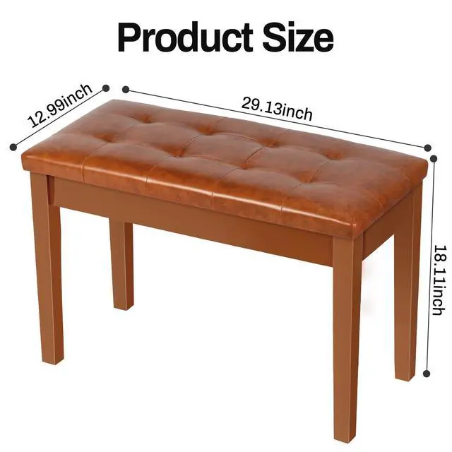 Alt view image 3 of 7 - Wooden Duet Piano Bench with Padded Cushion and Storage Compartment for Music Books 29.13''x12.99''x18.11''(Brown)