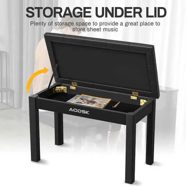 Alt view image 7 of 7 - Piano Bench with Padded Cushion and Storage Compartment for Music Books,Solid Wood Keyboard Bench Duet Piano Bench,White Piano Stool,29.13''x12.99''x18.11 Inches