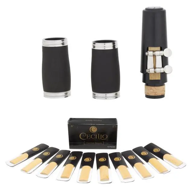 Alt view image 4 of 6 - Ebonite Bb Clarinet with 2 Barrels, Cleaning Kit - Black | B Flat Clarinet with 10 Reeds, Mouthpiece Brush/ Pad Brush, Stand, Case, Pocketbook, Cork Grease, Cleaning Kit for Beginner