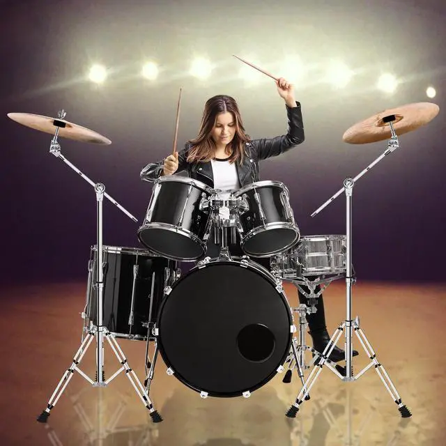 Alt view image 2 of 7 - 2-Pack Straight Cymbal Stands + 2-Pack Boom Cymbal Stands Combo Set, Adjustable Drum Hardware Percussion Instrument Stand Gear Kit for Installing Crash, Ride, Hi-Hat, Dual Support Legs (4-Pack)