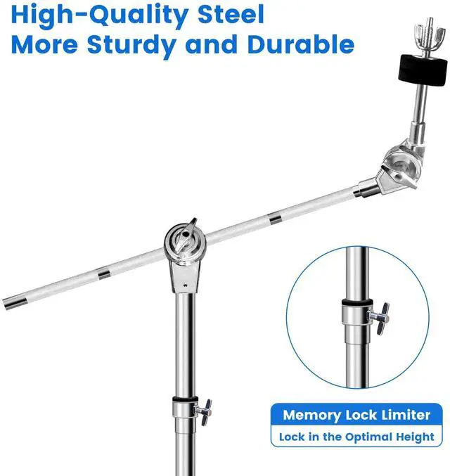 Alt view image 4 of 7 - 2-Pack Straight Cymbal Stands + 2-Pack Boom Cymbal Stands Combo Set, Adjustable Drum Hardware Percussion Instrument Stand Gear Kit for Installing Crash, Ride, Hi-Hat, Dual Support Legs (4-Pack)