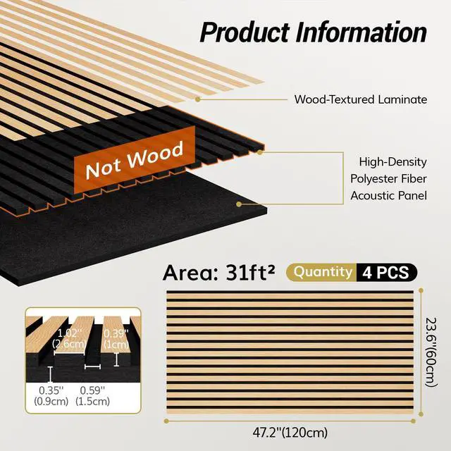 Alt view image 2 of 7 - Dual-Layer Thickened Acoustic Wall Panels Self Adhesive, 4 Pack 47.2"x23.6"x0.72" High Density Large Sound Proof Panels for Walls, Peel and Stick Wall Panels for Interior Wall Décor, Oak