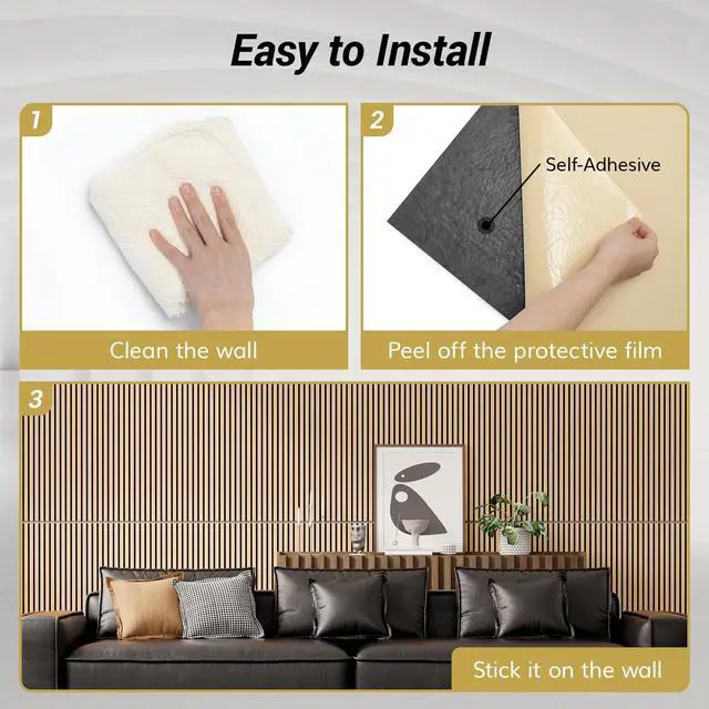 Alt view image 6 of 7 - Dual-Layer Thickened Acoustic Wall Panels Self Adhesive, 4 Pack 47.2"x23.6"x0.72" High Density Large Sound Proof Panels for Walls, Peel and Stick Wall Panels for Interior Wall Décor, Oak