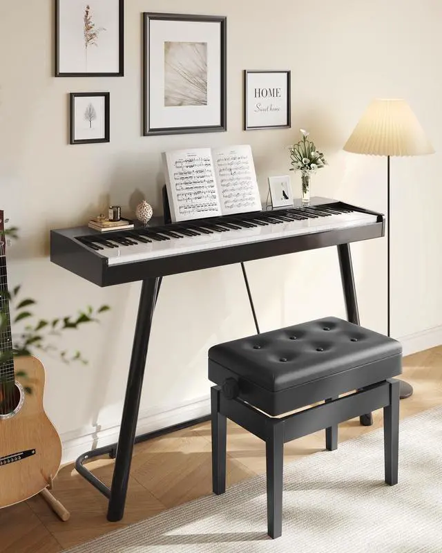 Alt view image 2 of 7 - Adjustable Wooden Piano Bench Stool with Sheet Music Storage Black ULPB57H