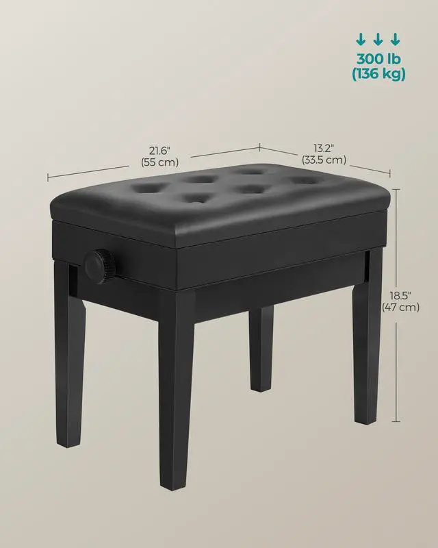 Alt view image 3 of 7 - Adjustable Wooden Piano Bench Stool with Sheet Music Storage Black ULPB57H
