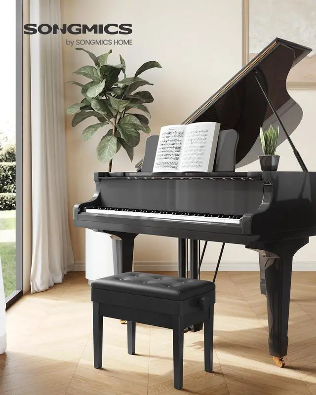 Alt view image 4 of 7 - Adjustable Wooden Piano Bench Stool with Sheet Music Storage Black ULPB57H