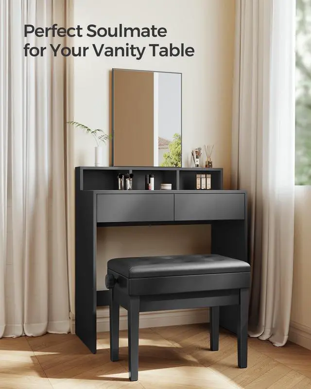 Alt view image 5 of 7 - Adjustable Wooden Piano Bench Stool with Sheet Music Storage Black ULPB57H