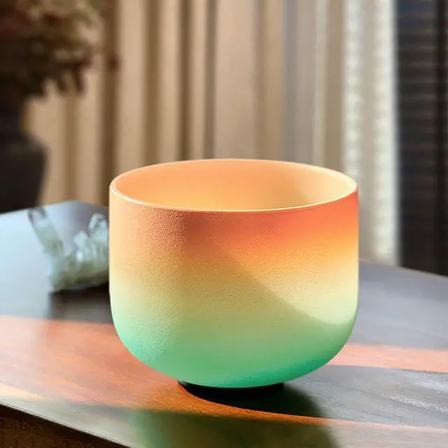 Alt view image 3 of 6 - 432HZ 8 Inch C Note Root Chakra Frosted Quartz Crystal Singing Bowl | Desert Sunset Colored Sound Bowl, Sound Healing Meditation,Mindfulness,Relaxation, Includes 2 Case Bags and Rubber Mallets