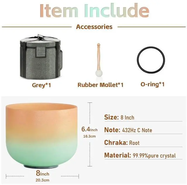 Alt view image 6 of 6 - 432HZ 8 Inch C Note Root Chakra Frosted Quartz Crystal Singing Bowl | Desert Sunset Colored Sound Bowl, Sound Healing Meditation,Mindfulness,Relaxation, Includes 2 Case Bags and Rubber Mallets