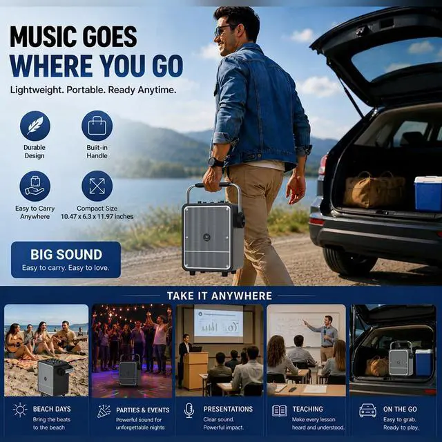 Alt view image 3 of 7 - 150W High-Power Karaoke Machine with 2 Wireless Microphones for Adults S200 | PA System Wireless Voice Amplifier with AI Sound Boost, Portable Bluetooth Speaker with Handheld Mics for Events, Outdoor