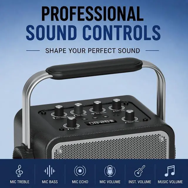 Alt view image 5 of 7 - 150W High-Power Karaoke Machine with 2 Wireless Microphones for Adults S200 | PA System Wireless Voice Amplifier with AI Sound Boost, Portable Bluetooth Speaker with Handheld Mics for Events, Outdoor
