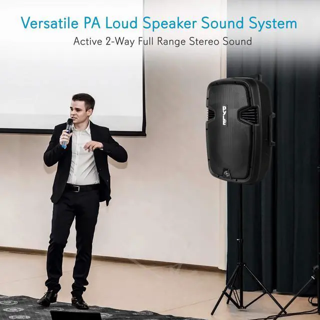 Alt view image 5 of 7 - Karaoke Portable PA Speaker System - 1600W Active Powered Bluetooth Compatible Speaker, Rechargeable Battery, Easy Carry Wheels, USB MP3 RCA, FM Radio, 2 UHF Microphone, Remote