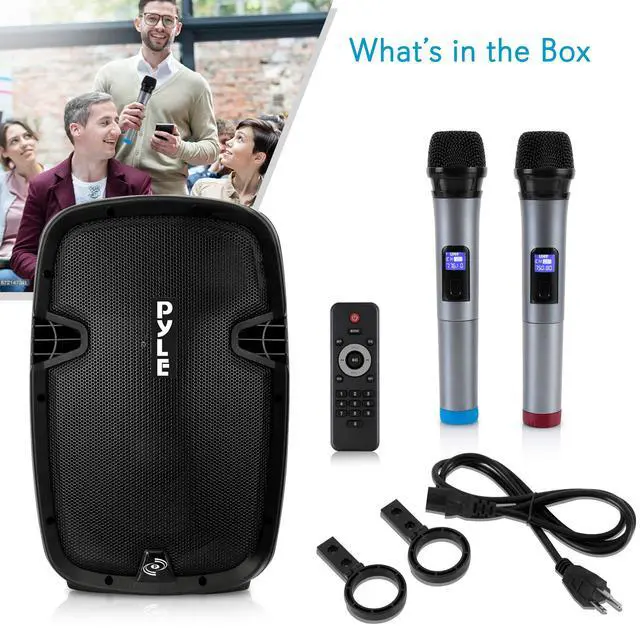 Alt view image 6 of 7 - Karaoke Portable PA Speaker System - 1600W Active Powered Bluetooth Compatible Speaker, Rechargeable Battery, Easy Carry Wheels, USB MP3 RCA, FM Radio, 2 UHF Microphone, Remote