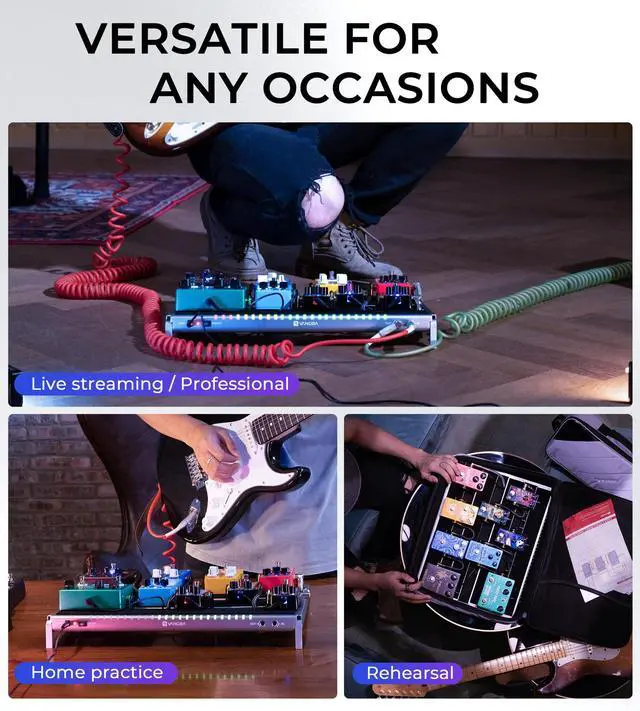 Alt view image 7 of 7 - Guitar Pedal Board with Isolated Power Supply, PD-M Aluminum One-Piece-Bent Portable Folding Powered Guitar Pedalboard with Premium Backpack-style Bag, Medium, 18"x13.5", 3.4lb, Gray