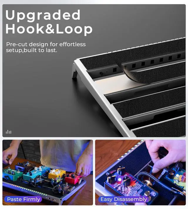 Alt view image 6 of 7 - Guitar Pedal Board with Isolated Power Supply, PD-M Aluminum One-Piece-Bent Portable Folding Powered Guitar Pedalboard with Premium Backpack-style Bag, Medium, 18"x13.5", 3.4lb, Gray
