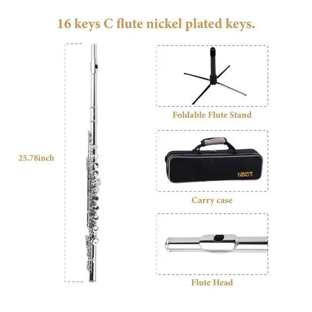 Alt view image 3 of 5 - YANASON C Flute Closed Hole 16 Keys Flute Nickel-Plated for Beginner, Kids, Student with Carrying case, Metal stand, Gloves, Tuning Rod, Cleaning kit