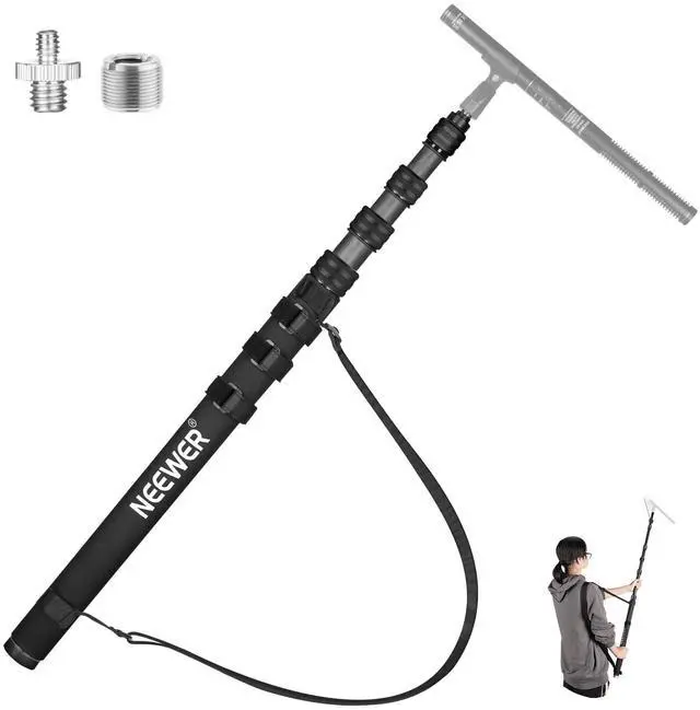 Main image of Upgraded Microphone Boom Pole, 9.8ft/300cm Telescopic Carbon Fiber Mic Boom Arm with 5 Sections, 1/4" 3/8" 5/8" Screw Adapters, Cable Straps, Shoulder Strap & Storage Bag, MS-300CB (Black)